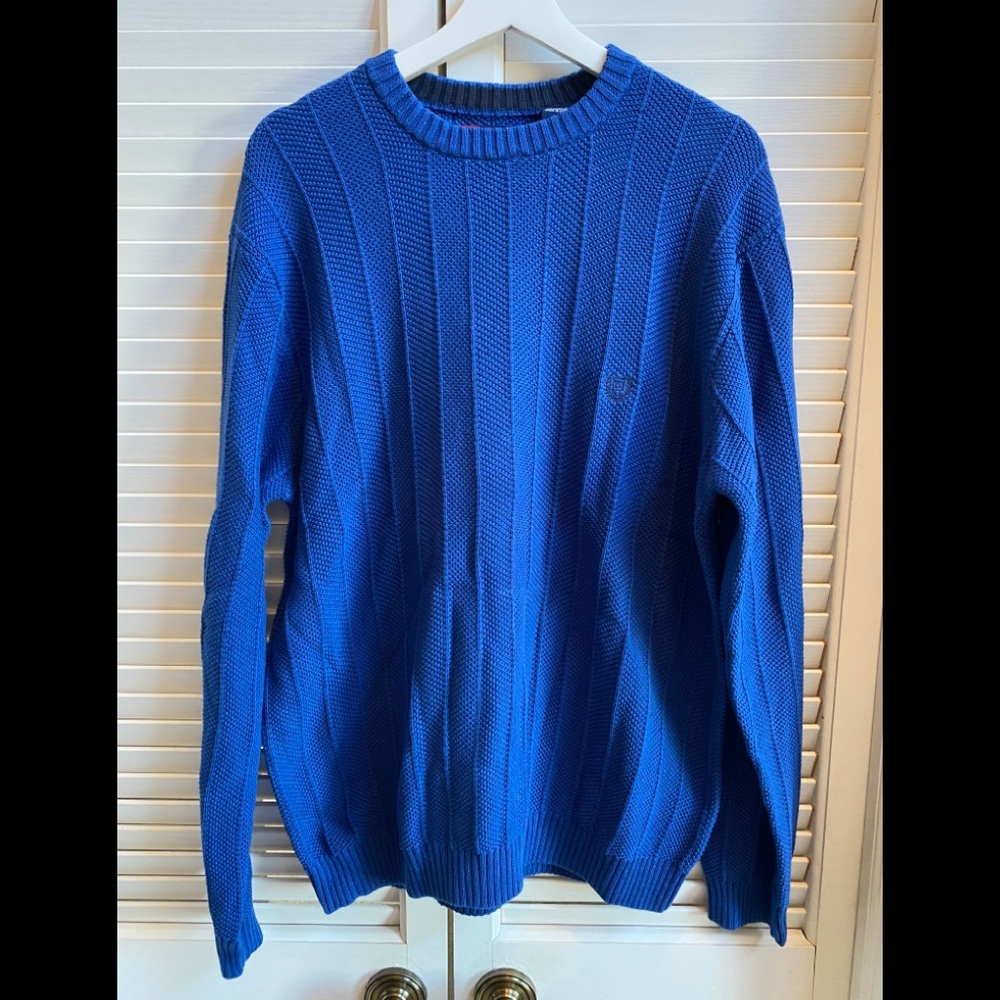 Chaps Pullover Dress Sweater Men’s LG Blue Cotton